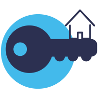 Blue icon of house and key