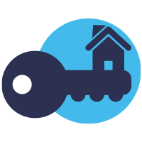 Blue house icon with key